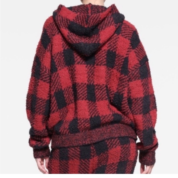 SKIMS Red and Black Buffalo Plaid Sweater Hoodie - Picture 2 of 8